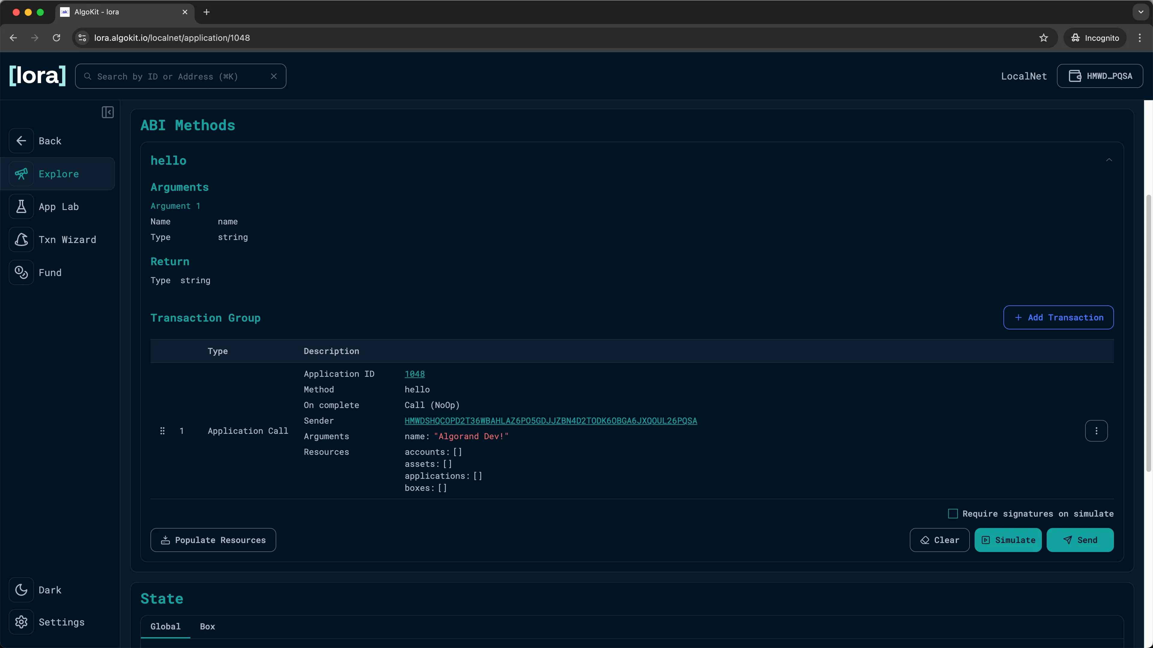 Lora: Sending the transaction